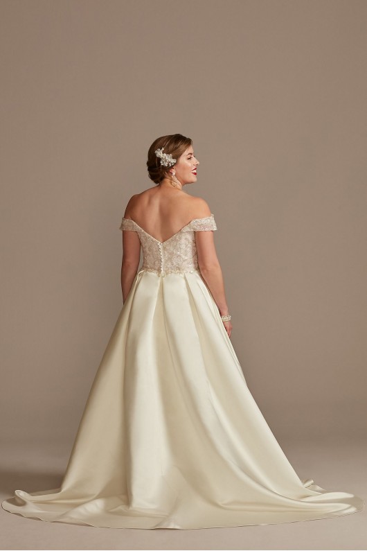 Off the Shoulder Beaded Bodice Tall Wedding Dress  4XLLBCWG890