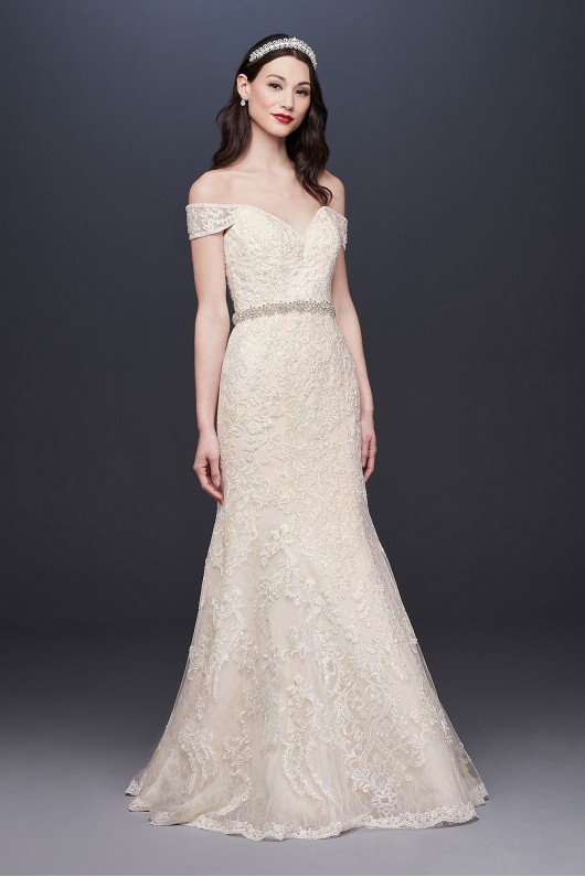 Off-the-Shoulder Beaded Lace Mermaid Wedding Dress  CWG808