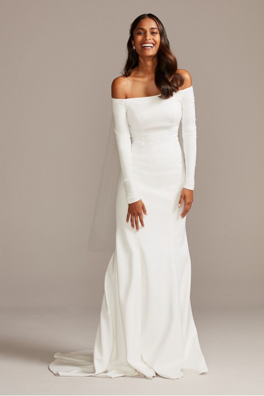 Off-the-Shoulder Buttoned Back Crepe Wedding Dress  Collection WG3990