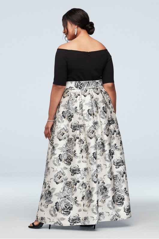 Off-the-Shoulder Gown with Mikado Floral Skirt Jessica Howard JHDW9119