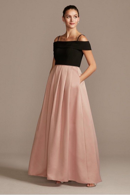 Off-the-Shoulder Gown with Pocketed Satin Skirt Nightway 21935