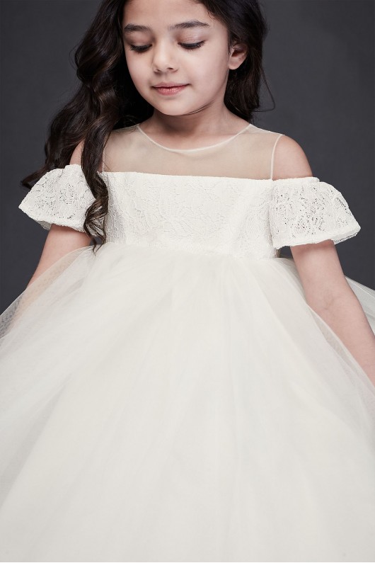 Off the Shoulder Lace and Tulle Flower Girl Dress  WG1405