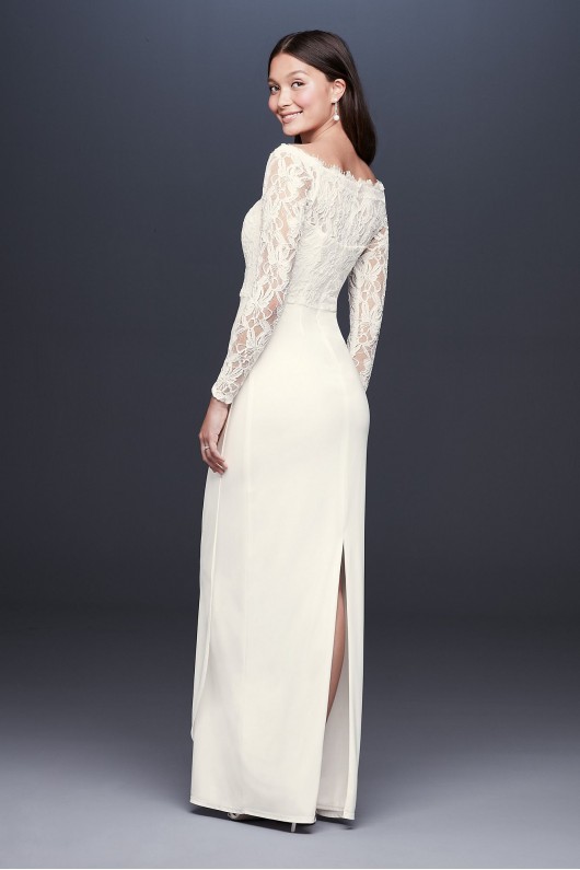 Off-the-Shoulder Long Sleeve Lace Draped Gown DB Studio 184213DB