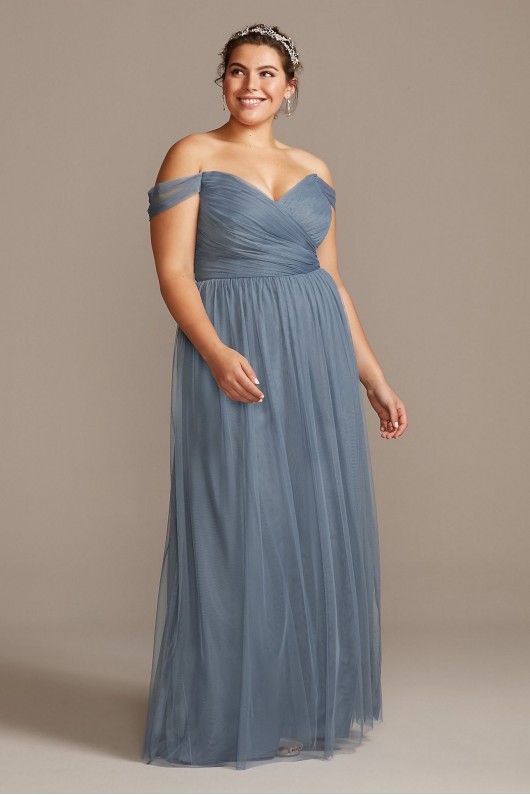 Off-the-Shoulder Pleated Soft Net Bridesmaid Dress  F20116