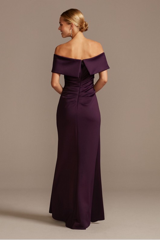 Off the Shoulder Ruched Gown with Hip Cascade Xscape 3008XD