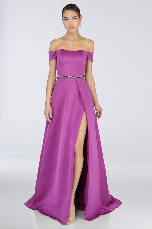 Off-the-Shoulder Satin Ball Gown with Beaded Waist Terani Couture 1911E9623