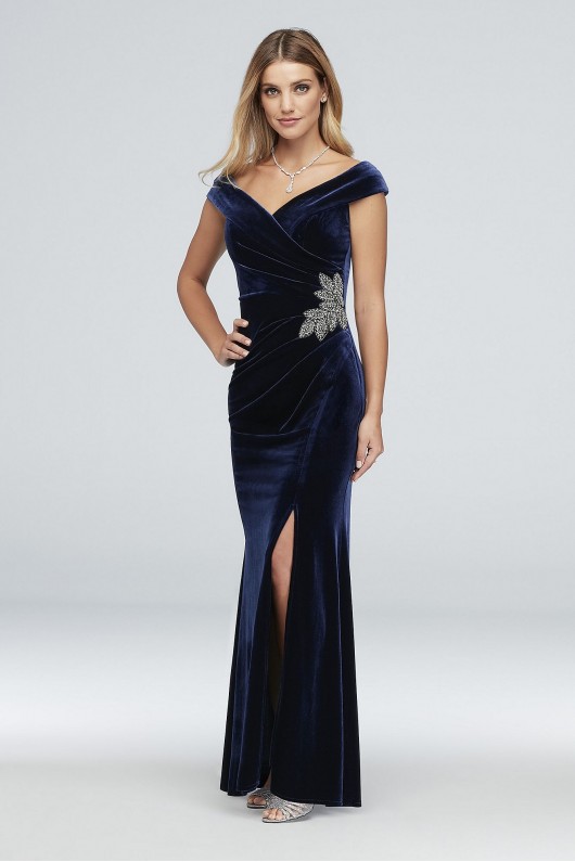 Off-the-Shoulder Velvet Gown with Beaded Detail Alex Evenings 8191770