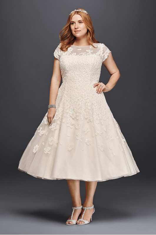  Cap Sleeve Tea Length Wedding Dress  8CMK513