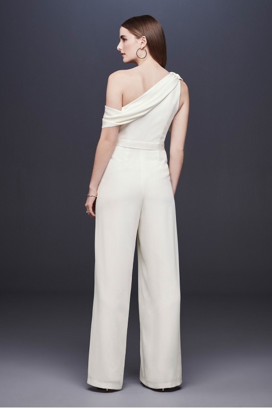 One-Shoulder Crepe Wedding Jumpsuit with Bow DB Studio DS870059