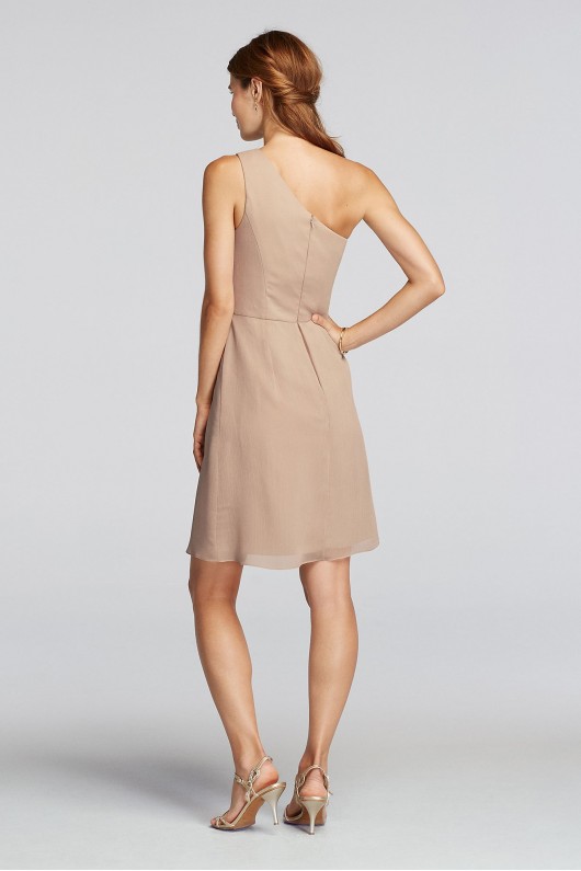 One Shoulder Crinkle Chiffon Short Dress  W10941