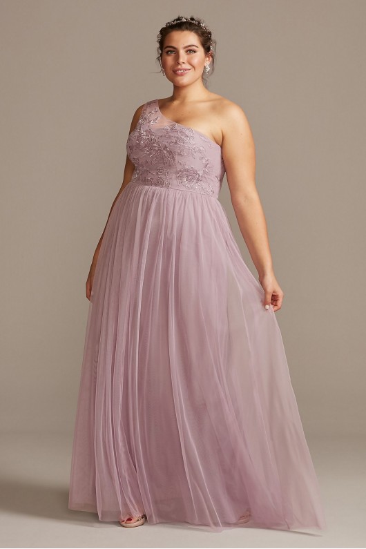 One-Shoulder Embroidered Soft Net Bridesmaid Dress  F20121
