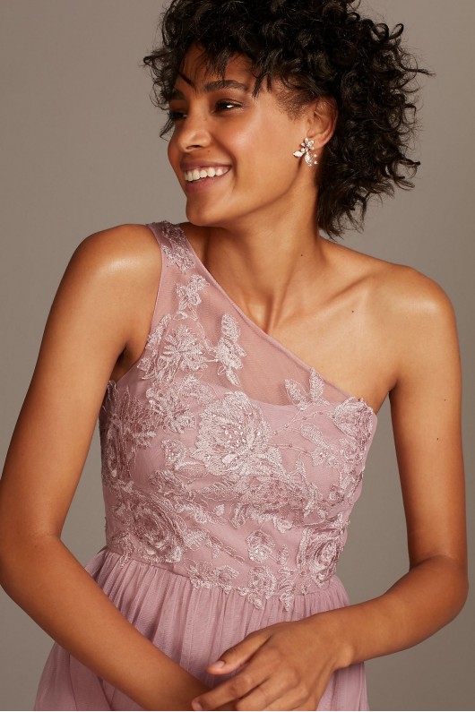 One-Shoulder Embroidered Soft Net Bridesmaid Dress  F20121