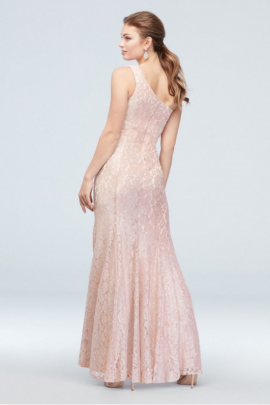 One-Shoulder Glitter Lace Mermaid Gown Morgan and Co 21830