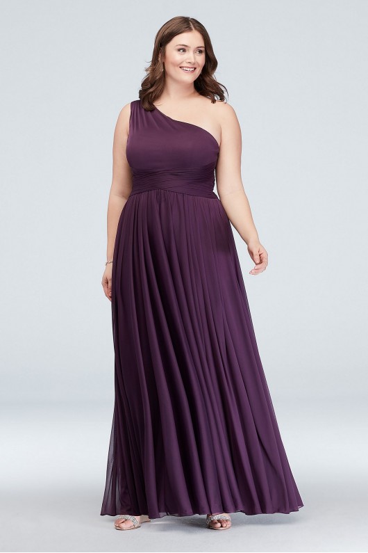 One-Shoulder Mesh Bridesmaid Dress with Full Skirt  F19932