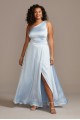 One Shoulder Satin Plus Size Gown with Front Slit Speechless W44552QA40
