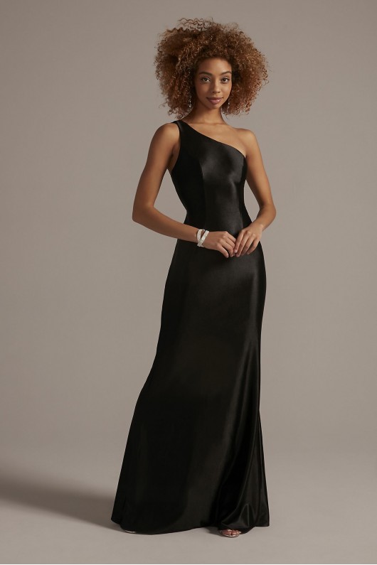 One-Shoulder Satin Sheath with Skirt Slit Jules and Cleo D24NY22022