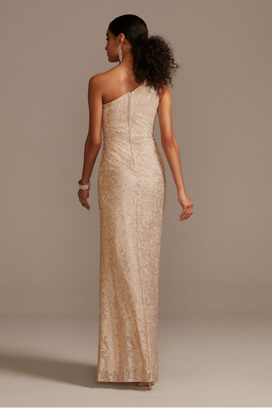 One Shoulder Scalloped Edge Lace Gown with Slit Teeze Me L577895