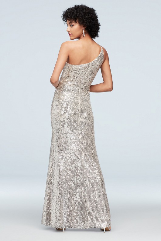 One Shoulder Stretch Sequin Gown with Skirt Slit Xscape 2262X
