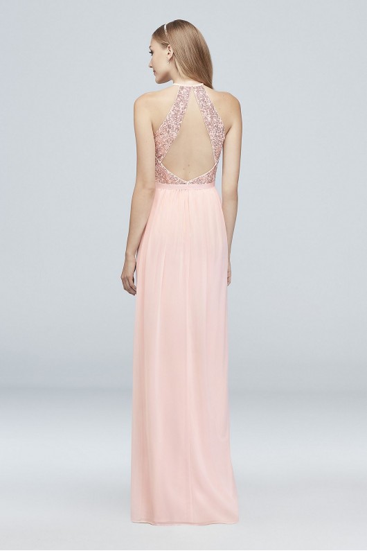 Open-Back Sequin and Mesh Bridesmaid Dress  F19608S