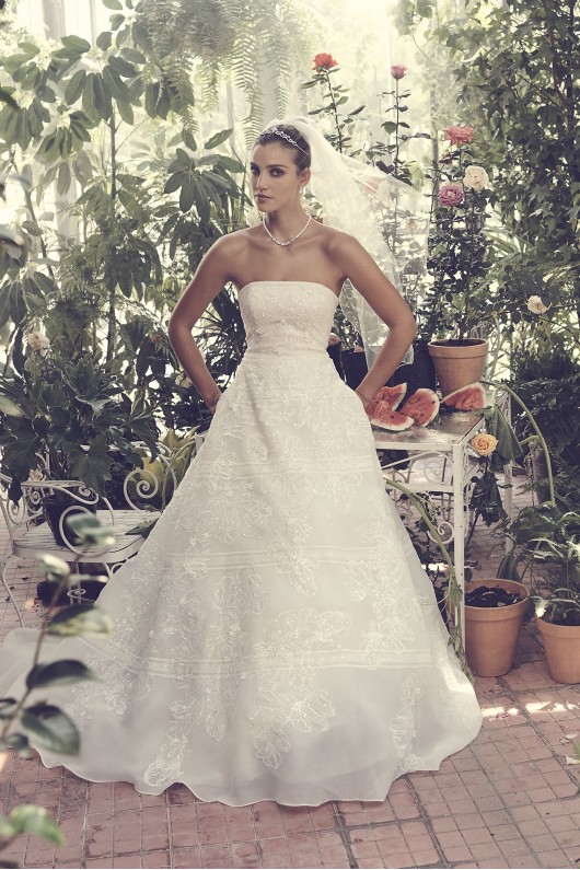 Organza Banded Wedding Dress with Sequin Appliques  CWG812