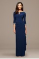 Petite A-Line Cascade Dress with Beaded Sleeves Alex Evenings 2351416