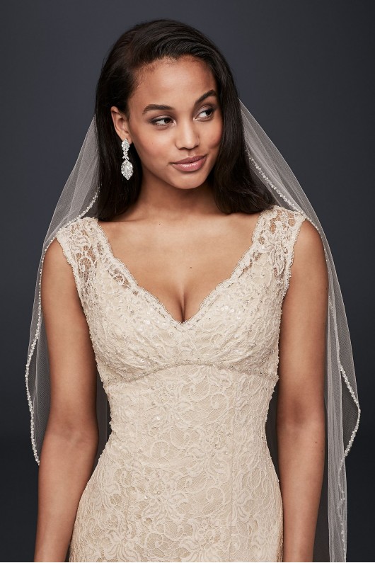 Petite Beaded Lace Wedding Dress with Cap Sleeves  Collection 7T9612