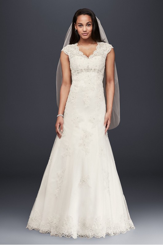 Petite Lace Satin Wedding Dress with Cap Sleeves  Collection 7T3299