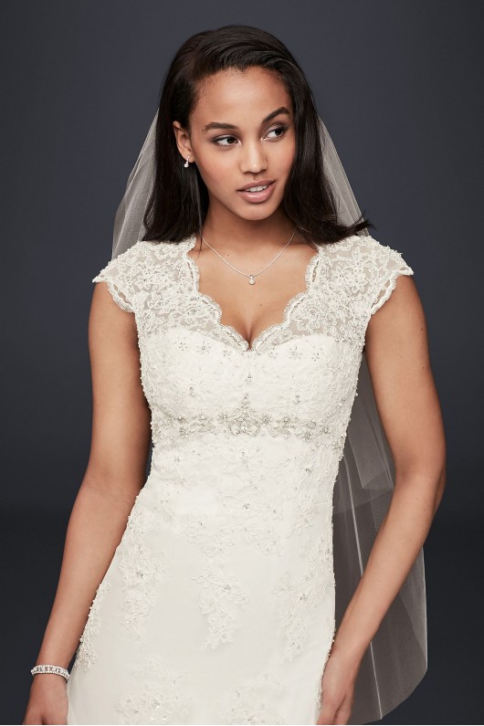 Petite Lace Satin Wedding Dress with Cap Sleeves  Collection 7T3299