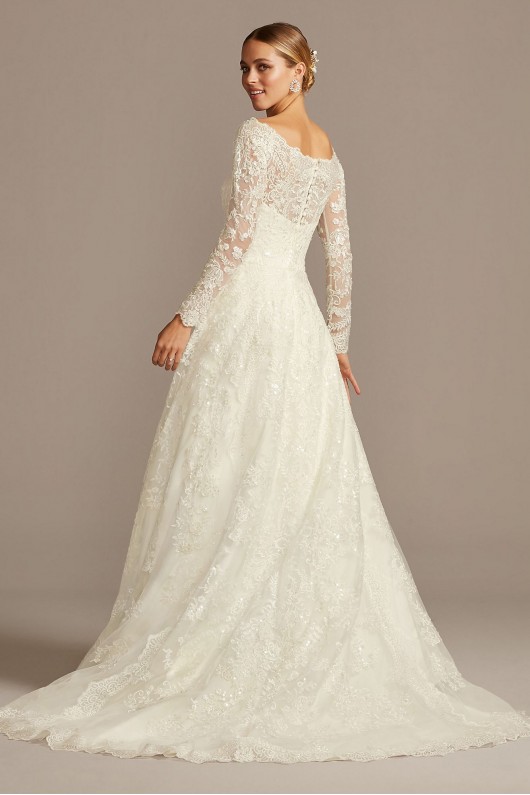 Petite Off-The-Shoulder Lace A-Line Wedding Dress  7CWG765