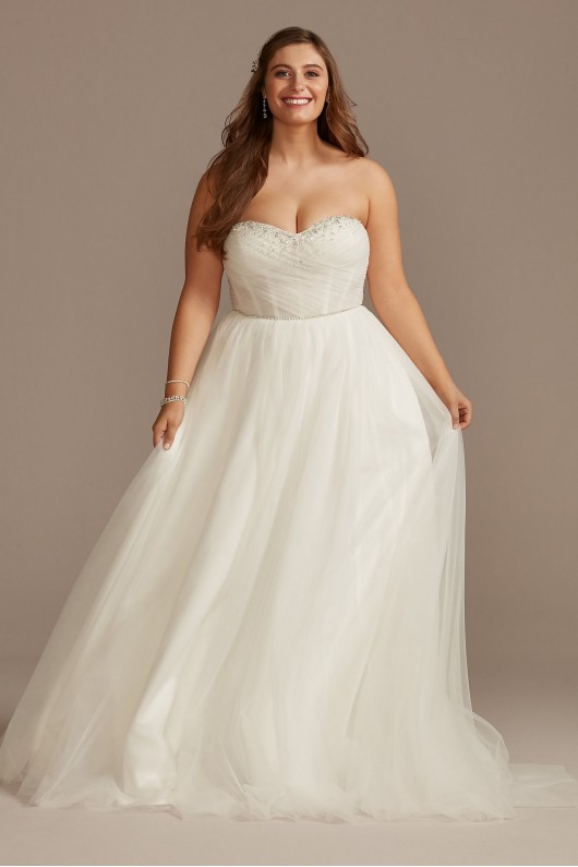 Pleated Bodice Tulle Strapless Plus Wedding Dress DB Studio 9WG4039