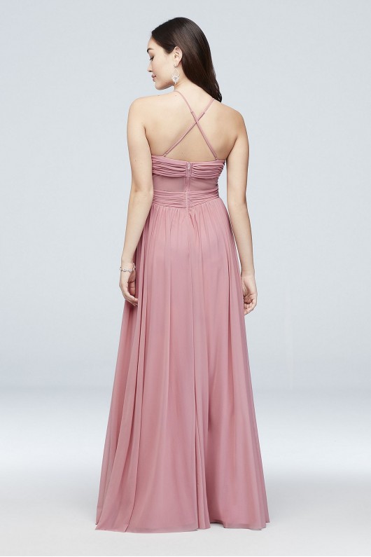 Pleated Mesh Gown with Illusion Back Haute Nites 130240