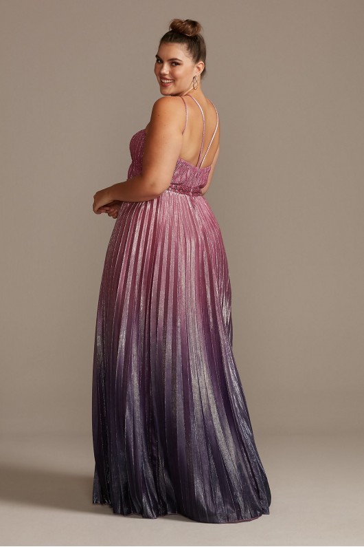 Pleated Ombre Plus Size Gown with Plunge Illusion Night Studio S20224W