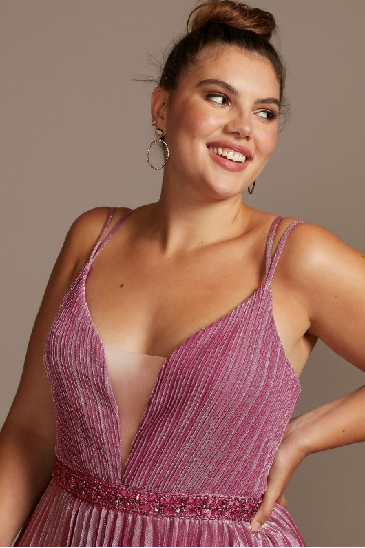 Pleated Ombre Plus Size Gown with Plunge Illusion Night Studio S20224W