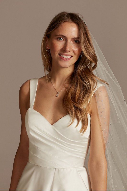Pleated Satin Asymmetric Tulle Hem Wedding Dress  WG4006