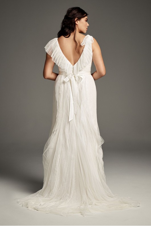 Pleated Tulle Flutter-Back Plus Size Wedding Dress 8VW351448
