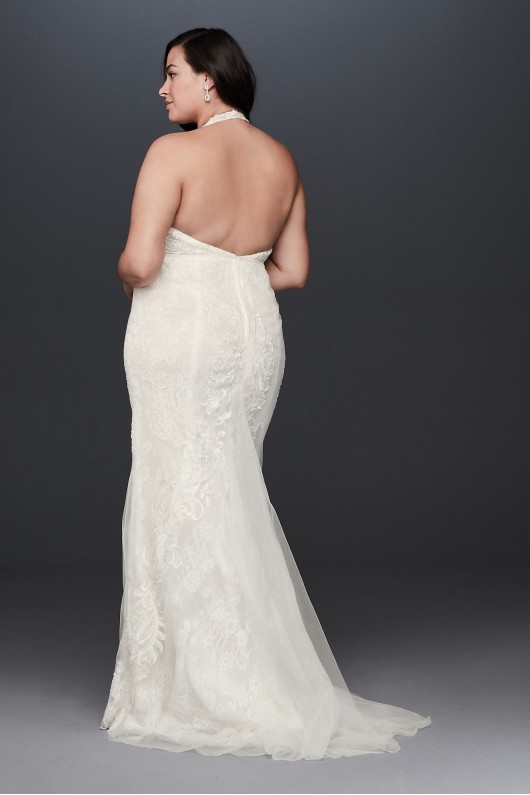 Plunge Neckline Halter Plus Size Wedding Dress  9SWG825