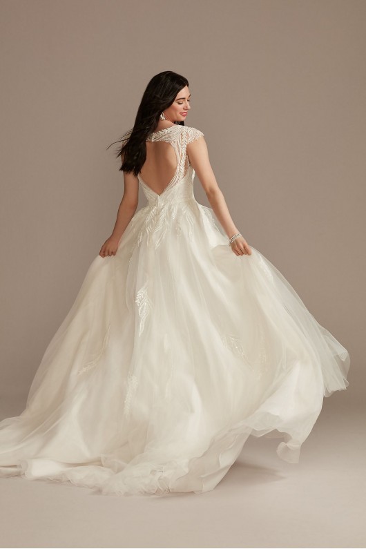 Plunging Cap Sleeve Open Back Petite Wedding Dress  7CWG901
