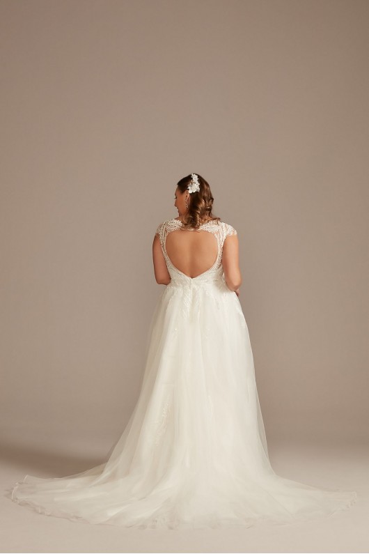Plunging Cap Sleeve Plus Size Tulle Wedding Dress  8CWG901