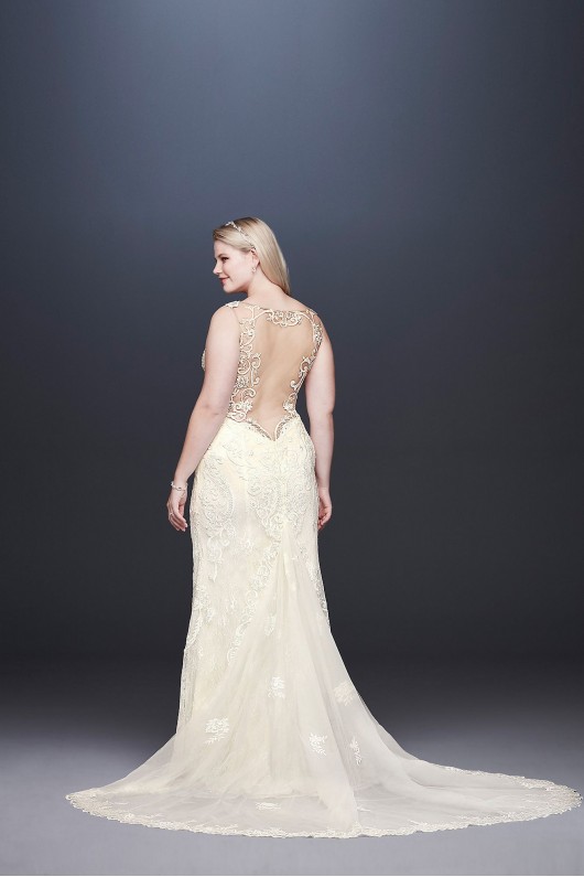 Plunging Illusion Bodice Plus Size Wedding Dress  9SWG772