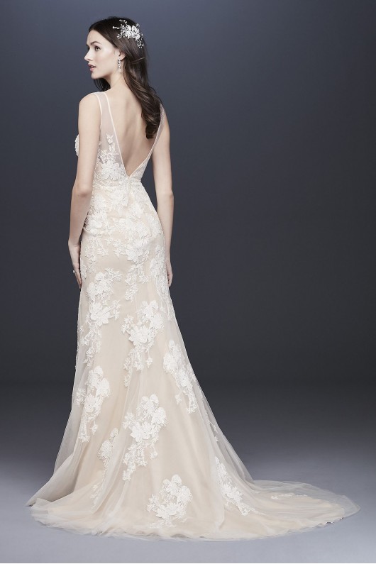 Plunging Lace Wedding Gown with Floral Applique Melissa Sweet MS251200