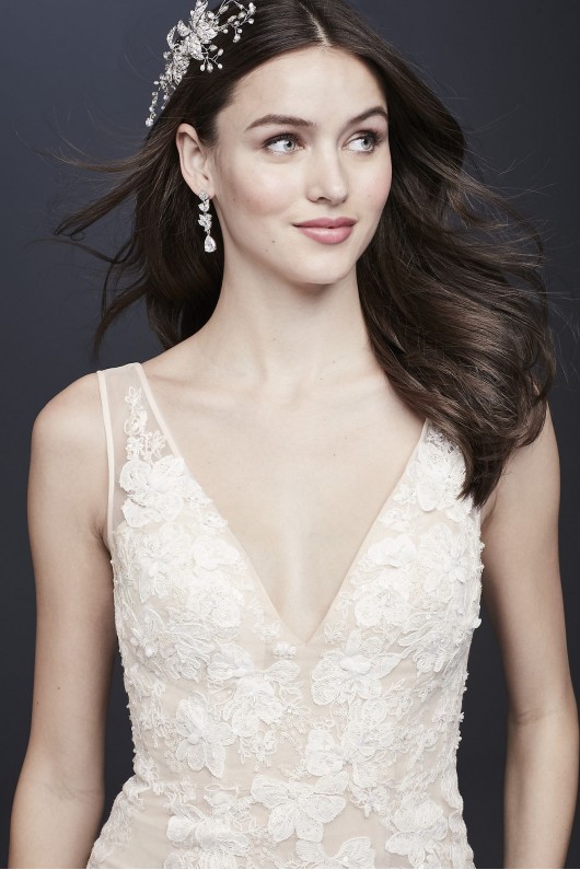 Plunging Lace Wedding Gown with Floral Applique Melissa Sweet MS251200
