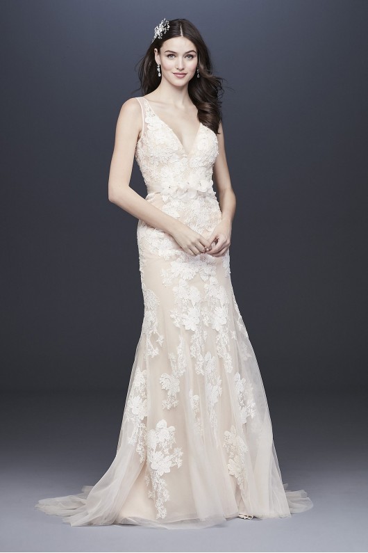 Plunging Petite Wedding Gown with Floral Applique Melissa Sweet 7MS251200