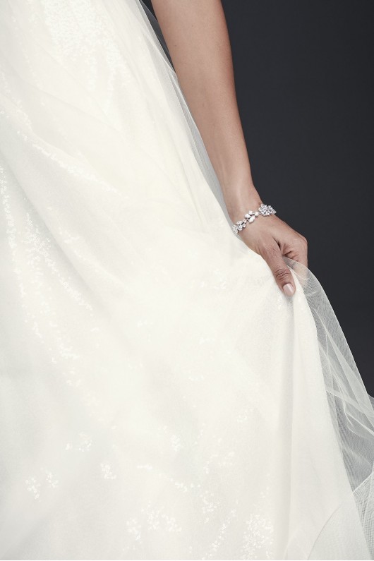 Plunging Sequin Tulle Petite Wedding Dress  7SV821