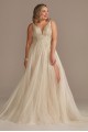 Plunging-V Illusion Beaded Bodice Wedding Dress  LBSWG837