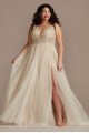 Plunging-V Illusion Beaded Plus Size Wedding Dress  9LBSWG837