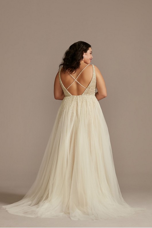 Plunging-V Illusion Beaded Plus Size Wedding Dress  9LBSWG837