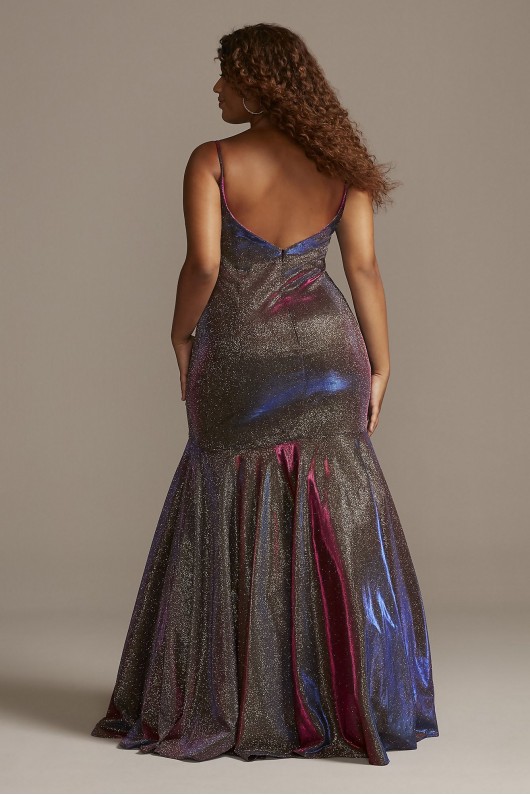 Plunging-V Metallic Iridescent Plus Size Dress Night Studio S9074W