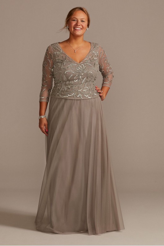 Plus Size A-Line Mesh Dress with Beaded Top David's Bridal WGIN18806W