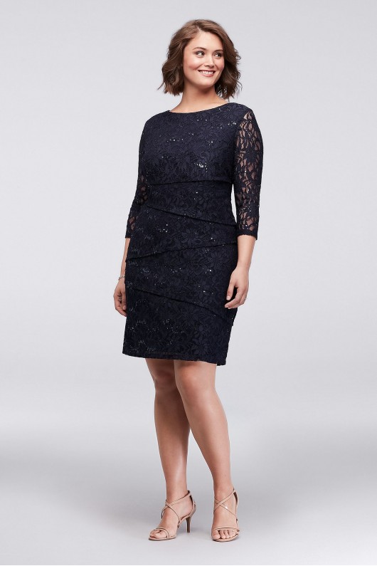 Plus Size Asymmetric Tiered Lace Sheath Dress Ronni Nicole 121508