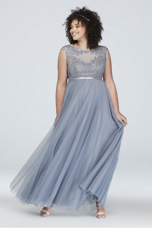 Plus Size Gown with Lace Bodice and Satin Belt City Triangles 8145WA7W